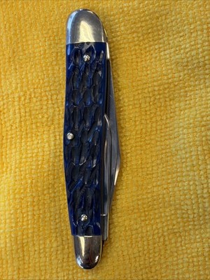 Hen & Rooster Solingen Germany Bertram Cutlery Dark Blue Stockman Knife Bone