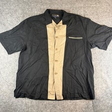 Nat Nast Shirt Mens XL Silk Short Sleeve Button Up Gray Stripe Bowling Vintage