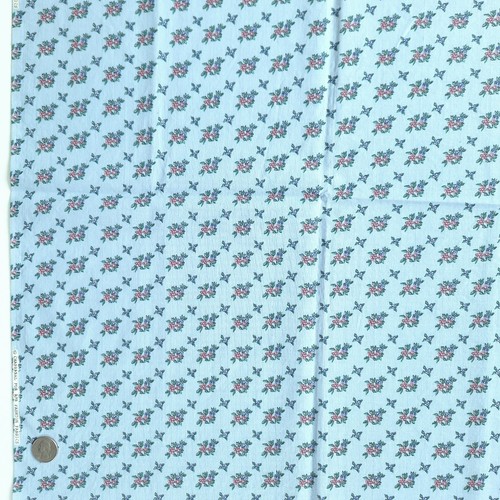VTG Tiny Pink Purple Flowers On Blue Small Print Cotton RJR Fabrics 20"L x 44"W - Picture 2 of 8