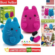 Crochet Animal Kit for Beginners Kids Adults Crochet Cat Amigurumi 7.6x5.7in ...