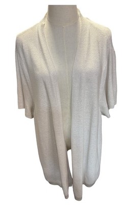 Talbots Woman Gold Thread Beige Cardigan Open Front No SizeTag Linen Cotton Plus