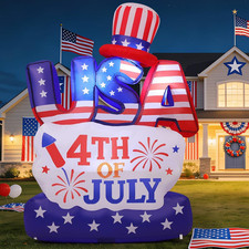 6.2FT 4Th of July Inflatable Patriotic Decoration, USA Letter Hat Blow up Yard D