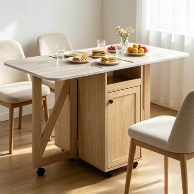 Rolling Kitchen Island Cart with Drop Leaf, Storage Cabinet & Wine Rack