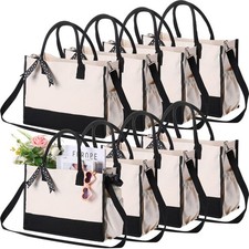 Sweetude 8 Pcs Canvas Tote Bag Shoulder Strap Black White Canvas Bag Zipper O...