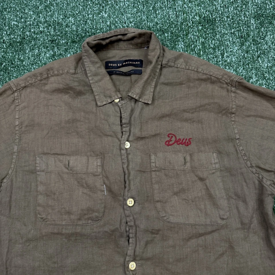 Camisa abotonada de gran tamaño Deus Ex Machina para hombre talla XS talla S verde manga corta Foto 3 de 4