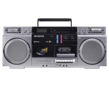 aiwa Retro Boombox CD Player with Cassette Recording, Bluetooth 5.0, Silver