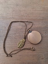 Antique Gold Filled Locket, Religious Charm And Chain Only Marked Gold Filled