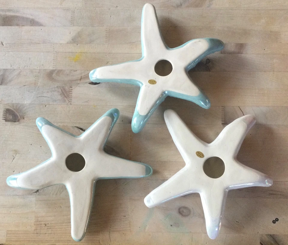 "Estrellas de mar de cerámica esmaltadas 8"" playa mar océano decoración de pared azul y blanco"  Foto 2 de 3