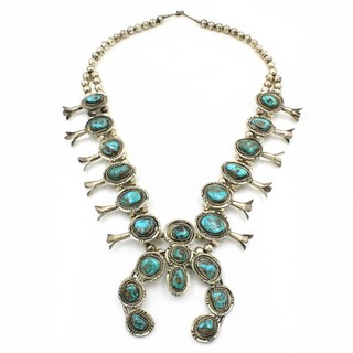 Southwest Sterling Turquoise Rope Twist Bezel Stamped Squash Blossom #S6184 5