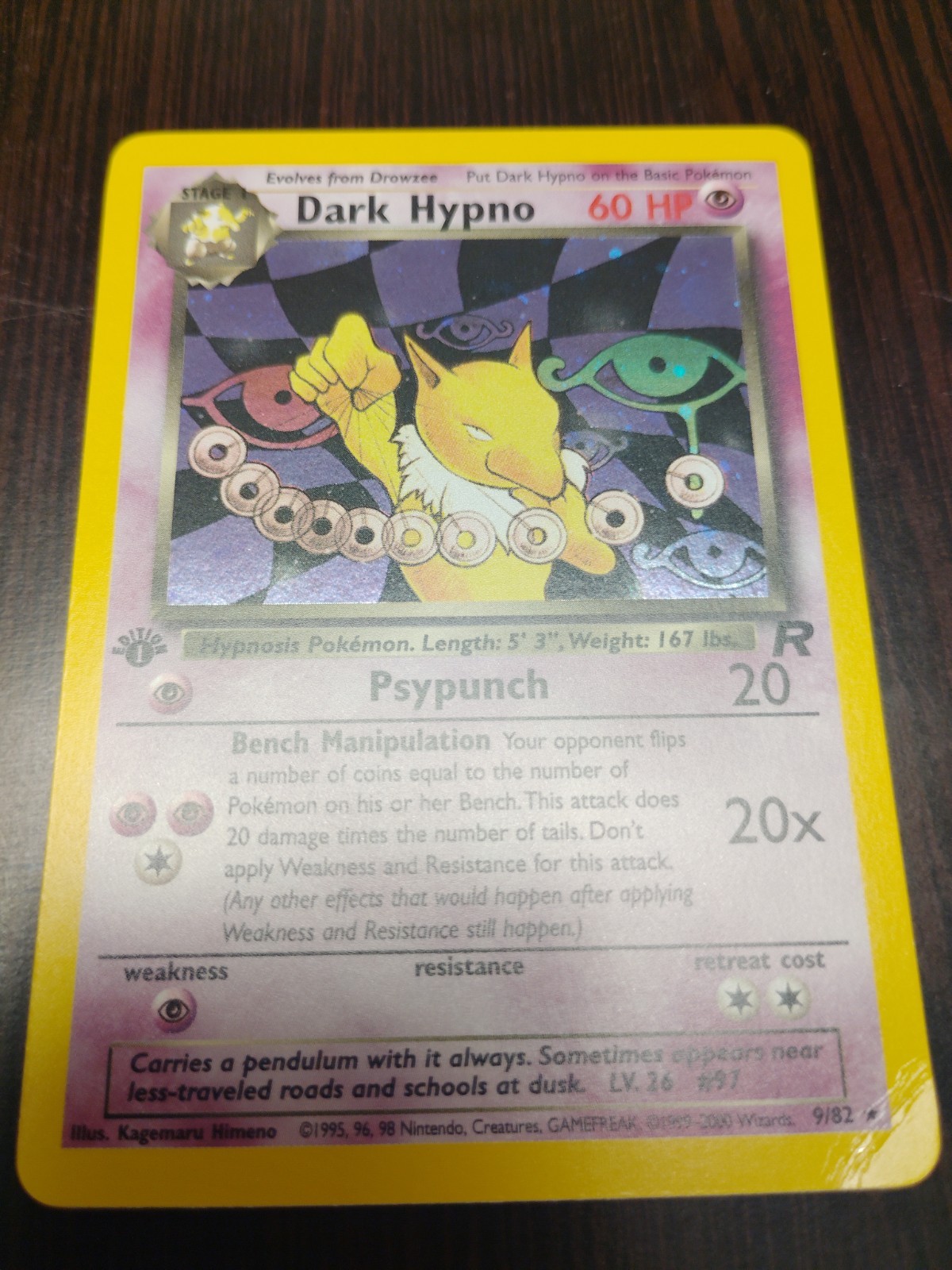 Dark Hypno 1st Edition Holo Rare Team Rocket 9/82 Pokemon Card - WOTC 1999
