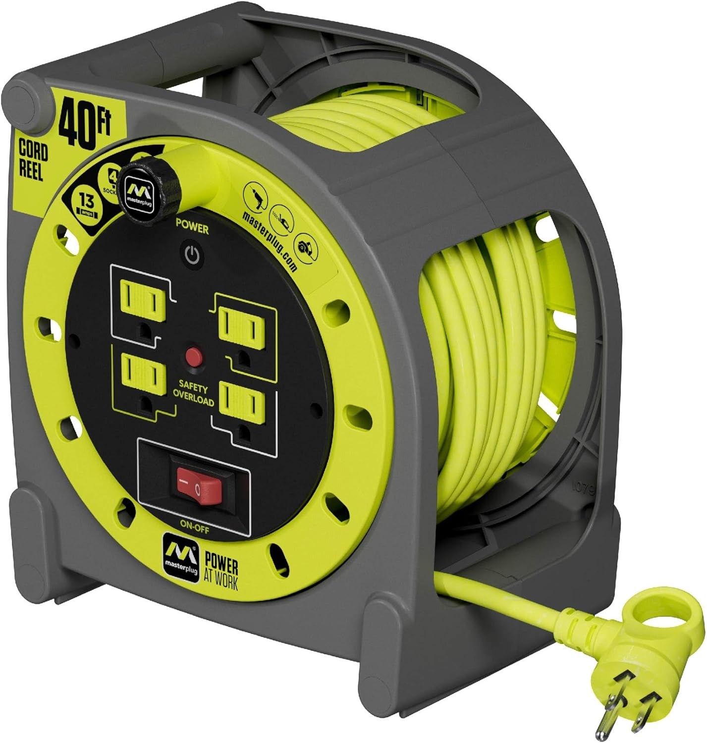Masterplug 40ft Case Cord Reel,Extension Lead with Winding Handle,13amps