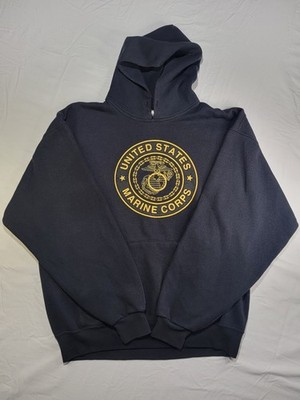 M.J. Soffe USMC Marine Corps Hoodie Mens Large Navy Blue Pullover Sweatshirt