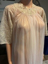 Vanity Fair VTG 1940 s - 1950 Chiffon Lace Tricot Robe Peignoir 34 Full Length