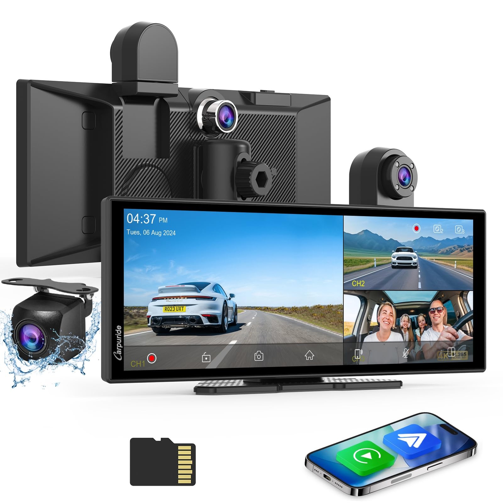 Écran Carplay W125S avec Dash Cam 3 Canaux 4K pour Tableau de Bord