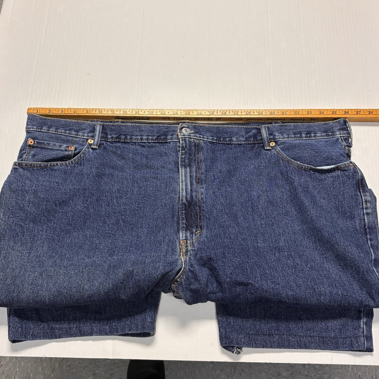 Levis 550 Modified Inseam Denim Jeans Men 52/26 Dark Wash Blue Stretch MODIFIED thumbnail 11