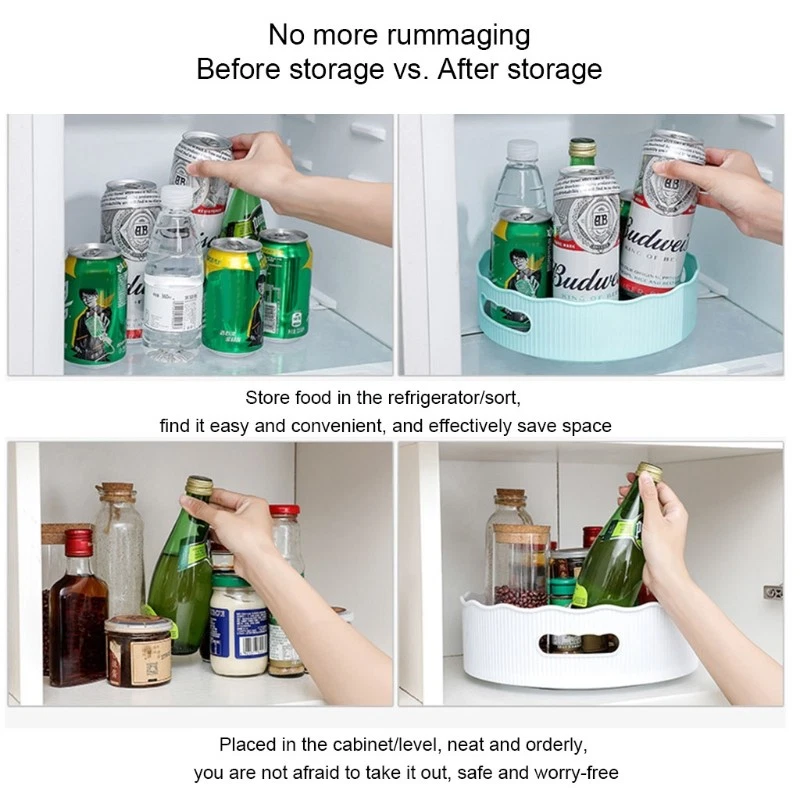 Non-Skid Turntable Storage Basket Box Kitchen Spice Jar Rotating Organizer Rack