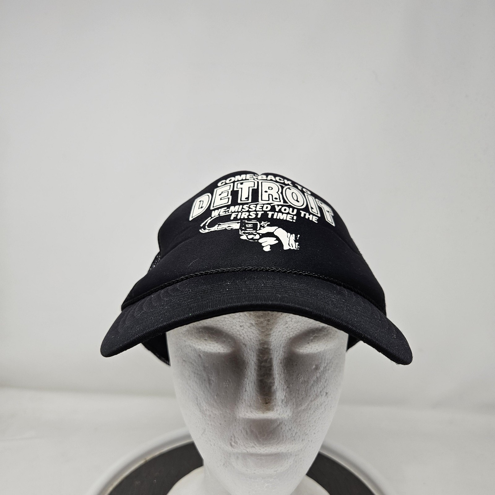 Vintage Detroit Michigan Trucker Hat Mesh Funny Slogan Mens 80s