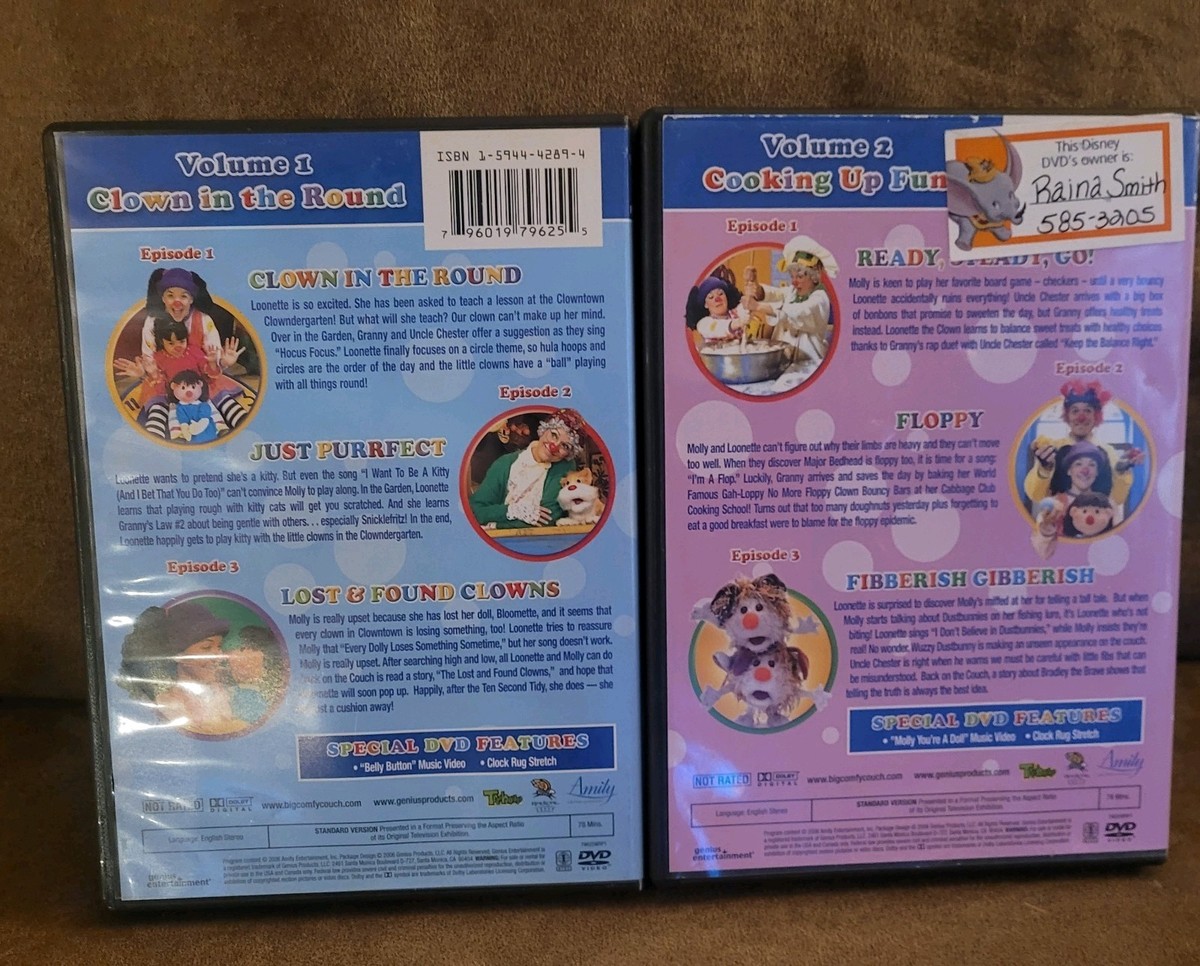2 Nastolgic The Big Comfy Couch DVD's 'Clown In The Round