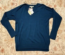 NEW! LOVE BY DESIGN Dark-Teal Tunic Sweater Cotton V-neck Long-Slv Women XL NWT