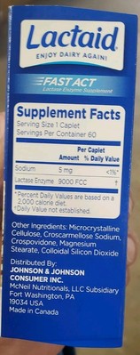 LACTAID - FAST ACT LACTOSE INTOLERANCE RELIEF -60 CAPLETS - AUG 2027- SHIPS FREE