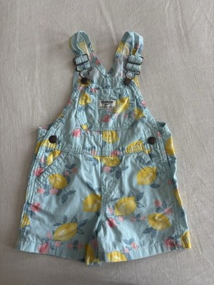 Oshkosh B Gosh Girls Lemon Print Shortalls Short Overalls Size 2T Spring Summer