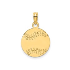 14k Yellow Gold Baseball Pendant Round Disc Engraved Sports Charm for Necklace