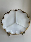 Vtg Fire King White Milk Glass Divided Dish Plate Gold Trim Gold Trim Anchor