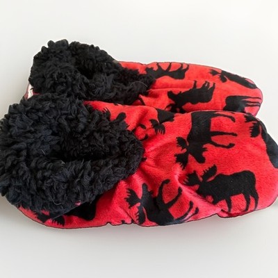 Lazy One Classic Moose Red Fuzzy Feet Slippers Women's S M 4-6 Plush Cabin Cozy