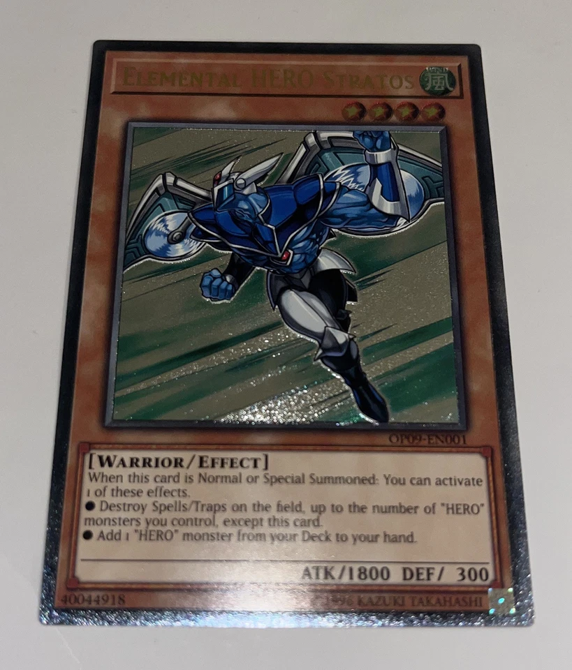 Elemental HERO Stratos Ultimate Rare OP09-EN001 - MINt/NM EURO Stamp On Back  - Image 3 of 4