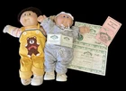 Lot Of (2) VTG Cabbage Patch Kid Rare Teddy Bear Overalls Toothy Red & Blue Eyes