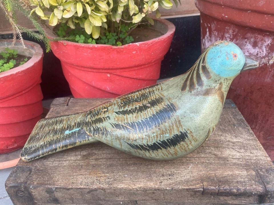 老式老式木制手工雕刻鸽子鸟雕像家居装饰雕塑 — 第 2/4 张图片