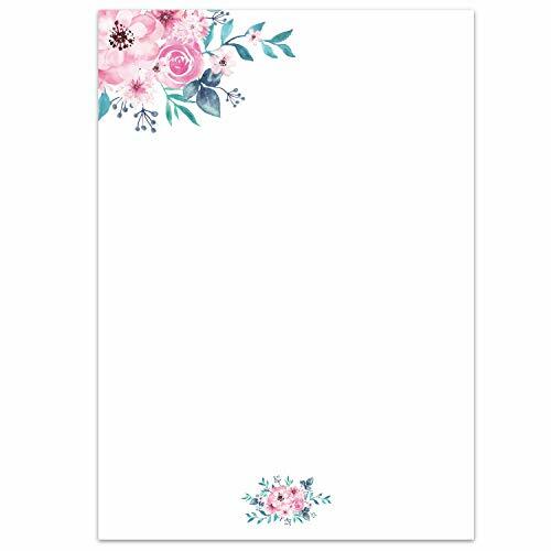 Set di 50 fogli di carta da lettere, formato DIN A4, Fiori d'acquerello., (e1u)