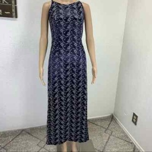 JESSICA MCCLINTOCK Shiny Metallic embroidered Navy Dress Juniors Size 5/6 NEW