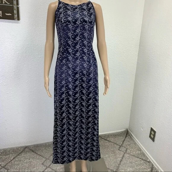 JESSICA MCCLINTOCK Shiny Metallic embroidered Navy Dress Juniors Size 5/6 NEW