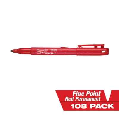 Jobsite Permanent Marker Red 108-Pack Fine-Point W/ Hard Hat Clip Construction