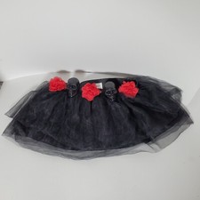 Claire's Black Tutu With Skulls And Red Flowers S/M Halloween Costume Headband