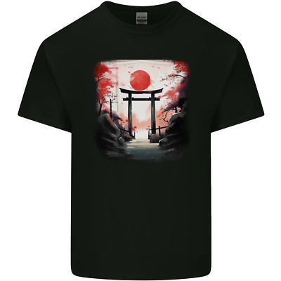 Japanese Tori Gate and Sunset Garden Herren T-Shirt aus leichter Baumwolle
