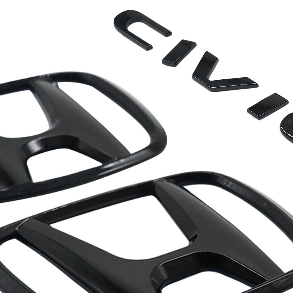 Glossy BLACK EMBLEM BADGE For CIVIC FC FK 2015-2021 Sticker Front & Rear Set