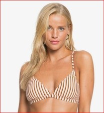 Roxy Womens XS Printed Beach Classics Tri-Bikini Top Golden Tan Stripe Swimsuit