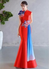 Trendy Mandarin Collar Flowers embroidery Bodycon Fishtail Gown Evening Dresses