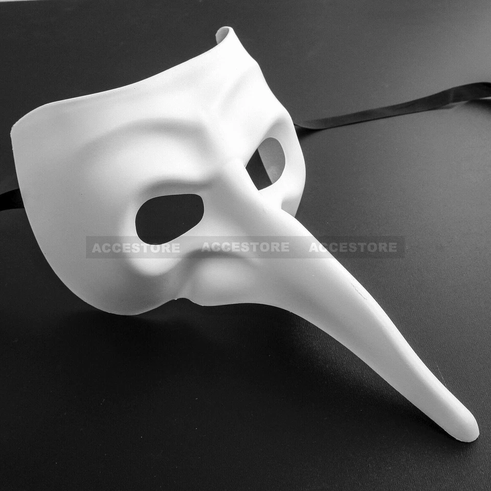 Blank White DIY Venetian Zanni Bird Long Nose Half Face Masquerade Mask Costume - Image 2 of 4