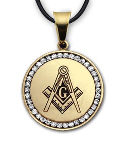 Authentic Gold Plated Masonic Freemason Pendant. CZ w/ Square and Compass