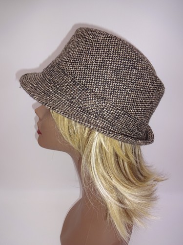 Unisex Mujer Hombre Tweed Fedora Sombrero Marrón Negro Tostado Talla Única 57 cm 22" - Imagen 1 de 6
