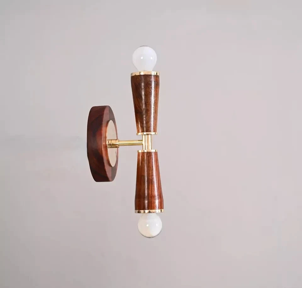 2 Light Wood Handmade Vintage Wall Mid Century Modern Raw Brass Sputnik chandeli - Image 2 of 4