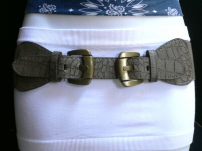 Double-Strap Gray Leather Waist Belt with Dual Buckles Double Faux Leather Waist Belt: Burgundy & Black, Silver or  main image 2