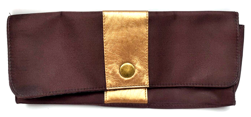 "Bolso de noche satinado marrón Elizabeth Arden con acentos dorados 11""x4,5""x1" - Imagen 8 de 8