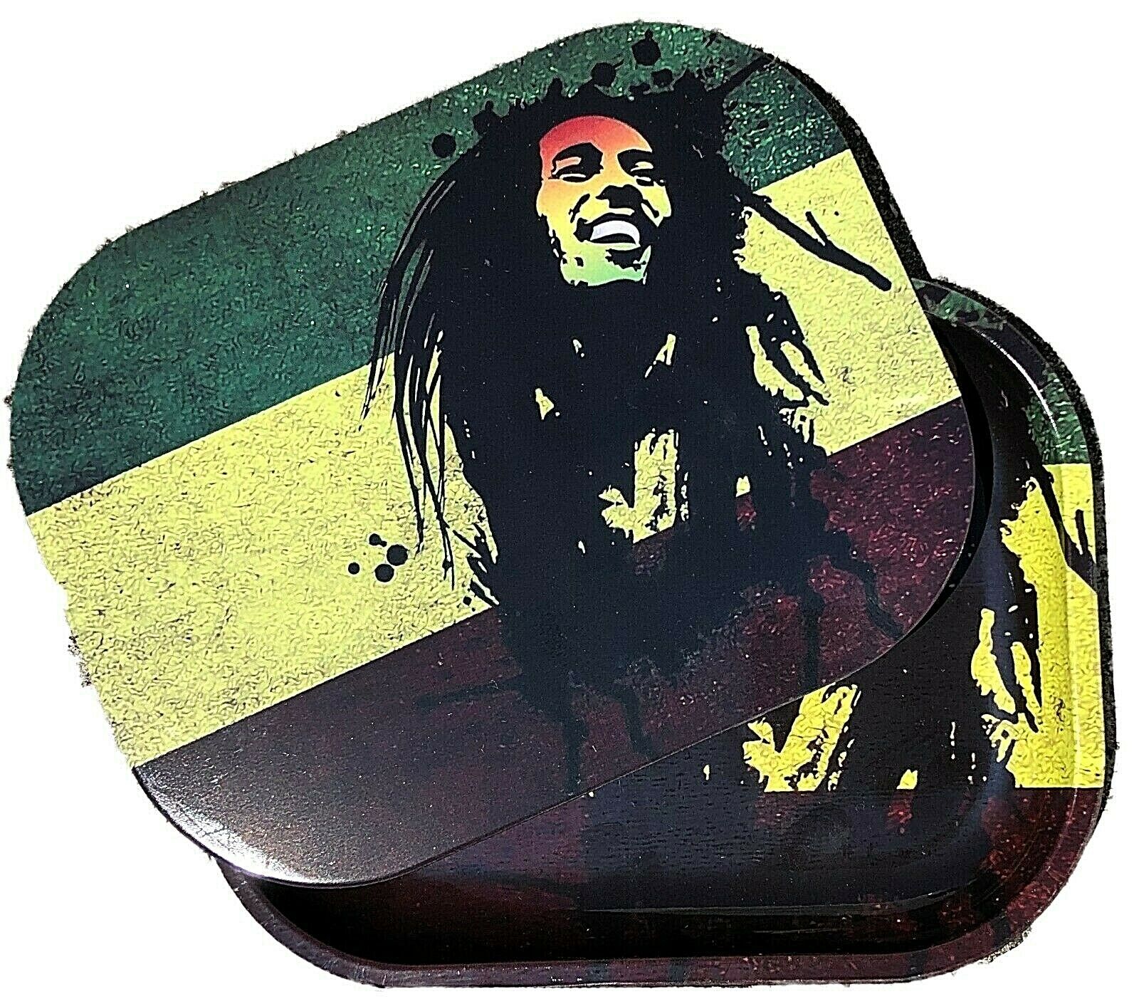 Metal Rolling Tray w/ Magnetic Lid Small Bob Marley Rasta 7 x 5. Available Now for 14.50