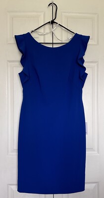 calvin klein royal blue ruffle dress Calvin Klein Ruffle Shoulder Sheath Mini Dress Royal Blue Size 12
