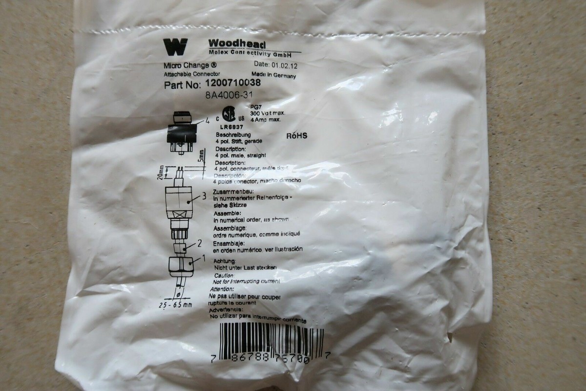 BRAD HARRISON External Thread Connector: 4 Pins, Male, Straight