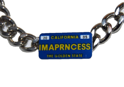  I AM A PRINCESS Blue Enamel California License SilverTone Chain Bracelet Sz 7.5